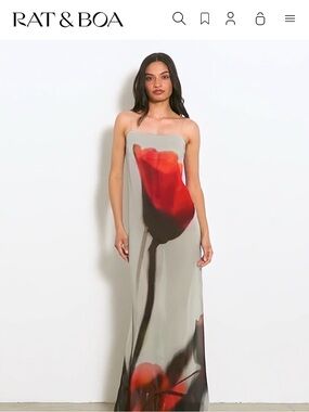 Rat & Boa Strapless Red Floral Print Slip Maxi Dress